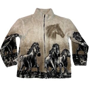 Vintage 80s/90s Big Chill Horse Print Fleece Jacket Women's XL Full Zip Sherpa